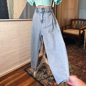 Zara 100% Cotton Paperbag Waist Vintage Style Lightwash Jeans